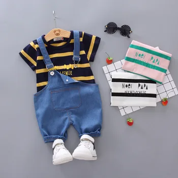 Летний костюм с короткими рукавами для новорожденных мальчиков, детский костюм для мальчиков, мягкая хлопковая футболка arder, топ + подтяжки, детский костюм 1-4 лет