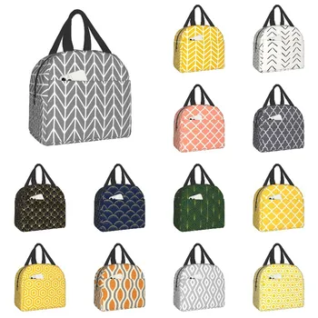 Простая геометрическая изолированная сумка для ланча для женщин с абстрактной геометрией, Портативный термоохладитель, коробка для Бэнто, сумки для пикника, школьной еды для детей