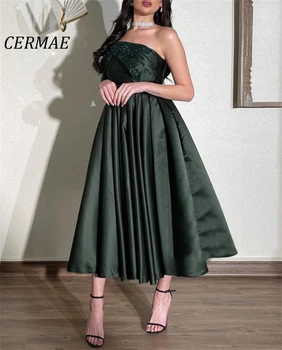 Зеленое Официальное вечернее платье с пайетками CERMAE трапециевидной формы, вечерние платья с открытой спиной длиной до Чая на одно плечо для выпускного вечера для женщин 2023