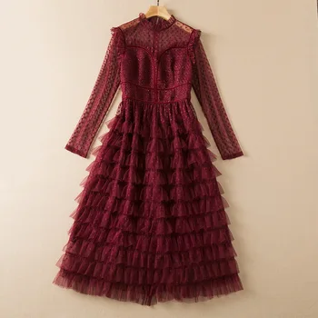 Европейская и американская женская одежда осень зима 2022 Новое модное платье из твида в стиле пэчворк и сетки с длинным рукавом