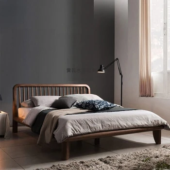 Изготовленная на заказ кровать из массива североамериканского черного ореха спальня современная простая кровать из скандинавского красного дуба двуспальная кровать мебель на заказ