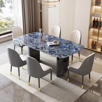 Многофункциональный обеденный стол из суперкристаллического камня Роскошный Мраморный прямоугольный Обеденный стол Современная мебель для обеденного стола из каменной плиты HY