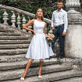 Элегантное атласное Короткое Свадебное платье длиной до колен 2023, иллюзия сада сзади, Свадебные платья Трапециевидной формы, Vestidos De Novia, праздничная одежда