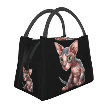 Shpynx Cat Термоизолированная сумка для ланча Женская с Милым Котенком, Многоразовая сумка для ланча для пикника на открытом воздухе, коробка для хранения еды