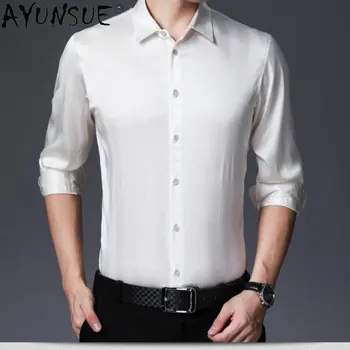 AYUNSUE 92% Тутовая Рубашка Из натурального Шелка, Мужская Рубашка С длинными рукавами, Высококачественный Шелковый Атлас, Повседневный Свободный Топ, Мужская Одежда Camisetas