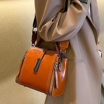 Маленькая сумка из натуральной кожи, женская сумка 2023, Новая модная универсальная портативная сумка-ведро, Женская сумка через плечо из воловьей кожи, сумка через плечо