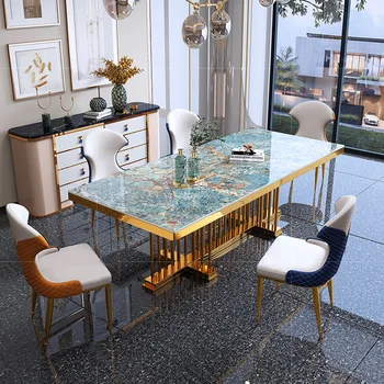 Обеденный стол из натурального мрамора и стулья для чтения, Комбинированная Ресторанная Каменная плита, Бытовая столовая, Скандинавская прочная мебель FGM