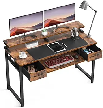 Письменный стол с Подставкой для клавиатуры и выдвижными ящиками, 48-дюймовый Офисный стол с Местом для хранения вещей, Письменный стол с полкой для монитора, Рабочая станция для рабочего стола