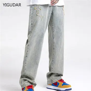 Мужские джинсы Y2K в европейском и американском стиле, уличная вышивка крестом, хип-хоп бренд tide, прямые свободные широкие брюки ins, лидер продаж