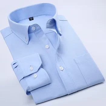 Высококачественная мужская рубашка из чистого белого хлопка Оксфордской расцветки с длинными рукавами в неутюженную полоску для похудения в деловом стиле и отдыха