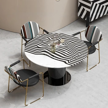 Круглый обеденный стол в минималистичном стиле для отеля на восемь персон, Роскошный Обеденный стол из нержавеющей стали Черного цвета, Круглый Банкетный стол