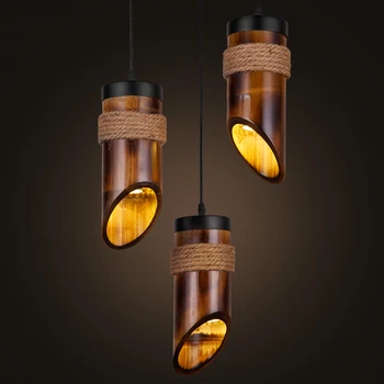 Ретро люстра в стиле лофт E27, Китайский Подвесной светильник на бамбуковой веревке, светильник для ресторана, коридора, паба, магазина, кафе, Винтажный подвесной светильник