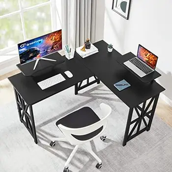 Форменный стол с подставкой для 2 мониторов, 63,8-дюймовый Реверсивный Угловой Компьютерный стол для домашнего офиса, учебы, игровой рабочей станции для создания Ta