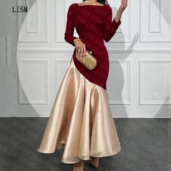 LISM Красное и шампанское с Квадратным вырезом и длинными рукавами, Стильное вечернее платье для официальных мероприятий, Изящные платья для выпускного вечера в Саудовской Аравии Длиной до пола