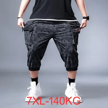 Новые летние мужские повседневные брюки-карго с карманами и буквами, большие размеры 5XL 4XL 7XL, домашние брюки в корейском стиле, свободные брюки длиной до икр, тонкие 140 кг
