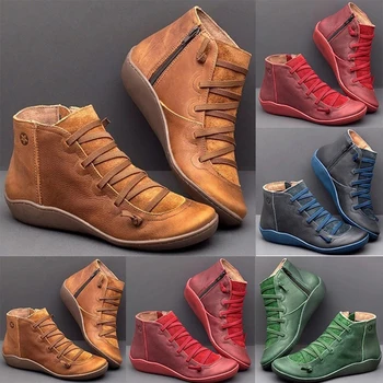Ботинки; коллекция 2021 года; Осенне-зимняя женская обувь в стиле ретро; Модные Кожаные Ботильоны; Zapatos De Mujer Wram; Botas; Ботильоны; Chaussures Famale