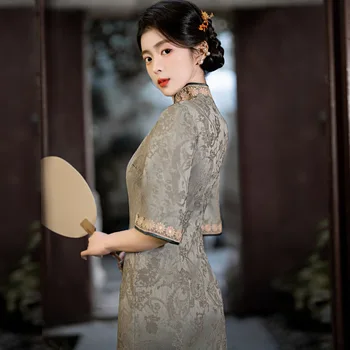 Горячее Весеннее Традиционное Китайское Вечернее платье Cheongsam Long Темперамент В стиле Знаменитостей, Современные платья для Чайной церемонии Ципао 2023