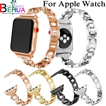 Модный ремешок для часов Apple Watch, ремешки 38 мм/42 мм/40 мм/44 мм, Стальной ремешок с бриллиантами для iwatch серии 4 3 2 1, браслет на запястье