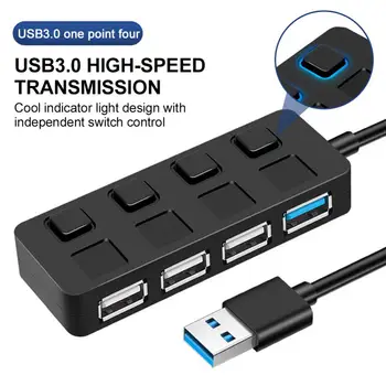 4 Порта USB 3.0 Концентратор USB Вкл/выкл Переключатель Разветвитель Расширитель с независимой быстрой передачей данных 5 Гбит/с Адаптер для ПК
