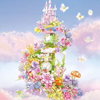 Креативный Мечтательный Цветочный Замок, дом, строительный блок, игрушки, модель Украшения С Подсветкой, развивающий пазл, Кирпичный подарок для детей и девочек