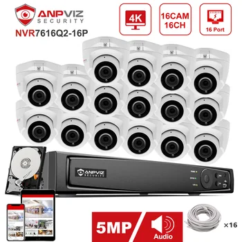 Anpviz Security Protection 5MP Mini IP Camera System Kit 16шт IP-Камера Indoor16CH 4K NVR Система Видеонаблюдения P2P View IP66