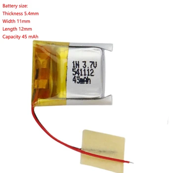 Маленький литий-полимерный аккумулятор 3,7 В 45 мАч 541112 Для наушников, слуховых аппаратов, индукционной лампы, Bluetooth-гарнитуры