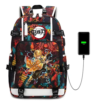 Рюкзак Demon Slayer, Школьная сумка для подростков с принтом Агацума Зеницу, Студенческий рюкзак Rengoku Kyoujurou, Уличная Дорожная сумка, Аниме-сумка