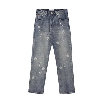 Винтажные джинсы MADEEXTREME со звездным принтом, выстиранные для мужчин и женщин Z125
