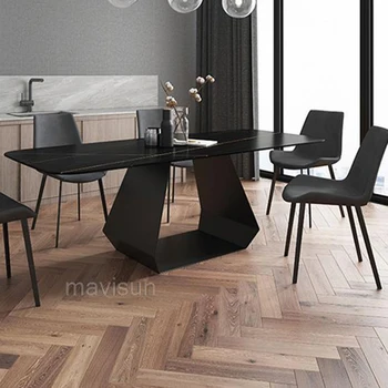 Большой минималистичный обеденный стол из каменной доски Прямоугольный, современный, легкий, Роскошный Мобильный кухонный стол для дома с