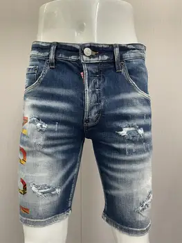 2023 Весна/Лето, Новые джинсы D2, модные мужские джинсы для стирки и носки, заплатка с дырками, Приталенные шорты D2 Для мужчин
