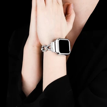 Для Apple Watch женская металлическая цепочка + чехол iwatch ремешок SE 7 654321 series 40 мм 44 мм 38 мм 42 мм 41 мм 45 мм браслет для смарт-часов