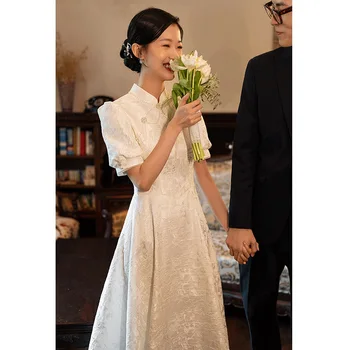 Yourqipao, китайское традиционное свадебное платье Чонсамс, Винтажное платье для невесты, длина белого чая, Свадебные женские платья Принцессы
