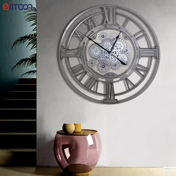 Ретро Большие Настенные часы С металлической Вращающейся Шестерней, Скандинавские Часы, Настенный Домашний декор, Бесшумные Часы, Украшение гостиной, Reloj De Pared