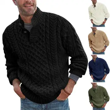 Мужской Зимний свитер, пуловер с полувысоким воротником, Вязаный однотонный свитер с длинными рукавами, сохраняющий тепло, Повседневный Свободный осенний свитер с высоким воротом