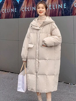 2022 Новое длинное теплое пальто, Женская корейская зимняя куртка выше колена с хлопковой подкладкой, утепленная пуховая куртка
