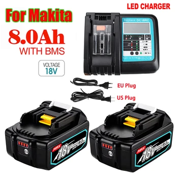 Аккумуляторная батарея 18V 6.0Ah 8.0Ah для электроинструментов Makita со светодиодной литий-ионной заменой LXT BL1860 1850 18 v 9 A 6000 mAh