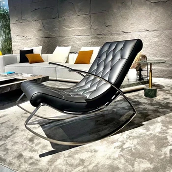 Кожаное одноместное Скандинавское эластичное кресло-диван, Роскошный подлокотник, Кресло-качалка Премиум-класса для чтения, гостиная, шезлонг для спальни, дизайнерская мебель