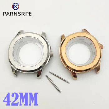 корпус мужских часов из розового золота 42 мм, корпус NH35, нержавеющая сталь, часовая фурнитура, японский механизм NH35