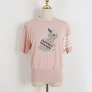Футболка Rabbit Ice Silk, Женская летняя футболка с круглым вырезом и коротким рукавом в европейском и американском стиле, модный бренд TB