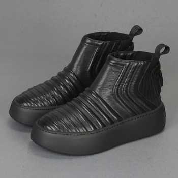 Новые модные ботинки с верхним слоем из воловьей кожи на толстой подошве, универсальная и грязеотталкивающая обувь