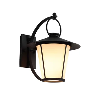 Винтажный уличный настенный светильник из кованого железа, окрашенный в матовый черный цвет, Водонепроницаемый светодиодный настенный светильник E27 с молочно-белым стеклянным абажуром Внутренний двор