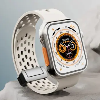 Магнитный ремешок Для часов Apple Watch Ultra 44 мм 45 мм 49 мм 40 мм 41 мм 42 мм 38 мм Мягкий Силиконовый браслет Для iWatch Серии 7 8 6 5 4 3