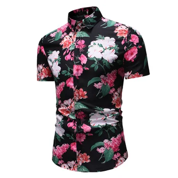 Популярная летняя Мужская рубашка с гавайским принтом, Мужские деловые повседневные богемные пляжные рубашки, Мужские топы с коротким рукавом