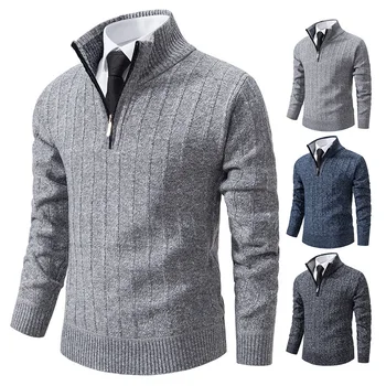 Вязаный кардиган-куртка для мужчин сезона весна-осень 2023, новый корейский модный брендовый плюшевый и толстый свитер на молнии наполовину для