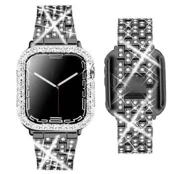 Металлический ремешок с Бриллиантами, чехол для Apple Watch, ремешок 41 мм, 40 мм, 45 мм, 44 мм, 38/42 мм, Ремешок для часов Iwatch 7 SE 5 6 4 3, Модный Женский Ремень