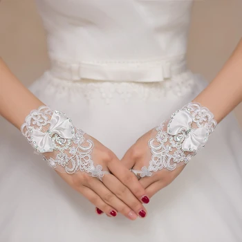 Женские белые кружевные короткие свадебные перчатки без пальцев для рук