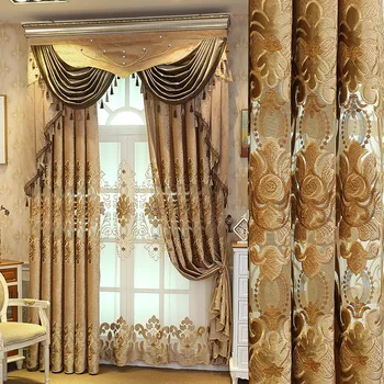 Шторы из ткани с вышивкой в европейском стиле, Общая складка на потолке, Шторы на заказ для гостиной, спальни