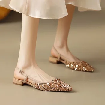 Женские новые модные брендовые босоножки с квадратным носком, украшенные стразами, Baotou, Открытая обувь для отдыха, 33-40, женские босоножки