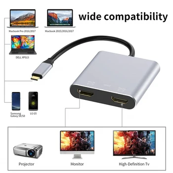 Концентратор Type C К двойному порту зарядки, совместимому с 4K HD HDMI, Адаптер док-станции USB-C С поддержкой двухэкранного дисплея Для MacBook