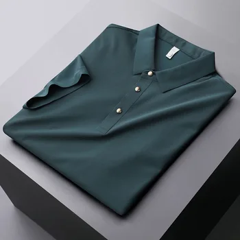 Европейская стильная высококачественная рубашка поло из ледяного шелка с коротким рукавом, мужская летняя футболка с отворотом 2023, мужская дышащая тонкая рубашка Paul